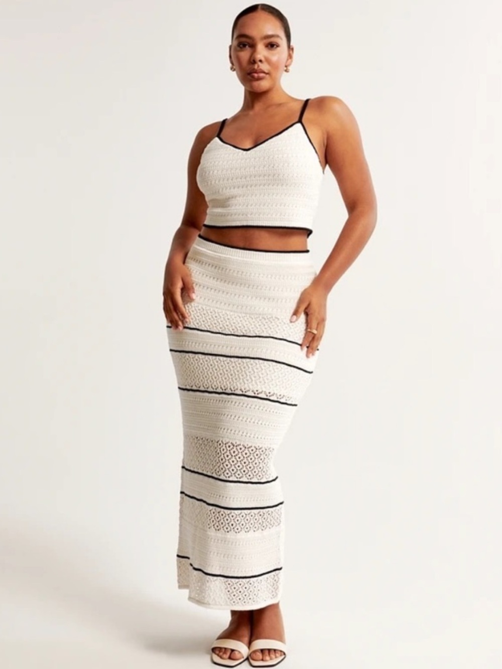 Abercrombie & Fitch Cream Maxi Skirt with Black Trim